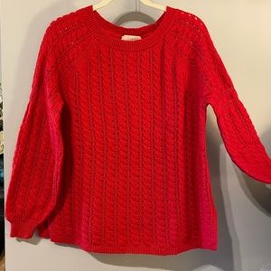 LOFT size LG red cable knit bell sleeve sweater